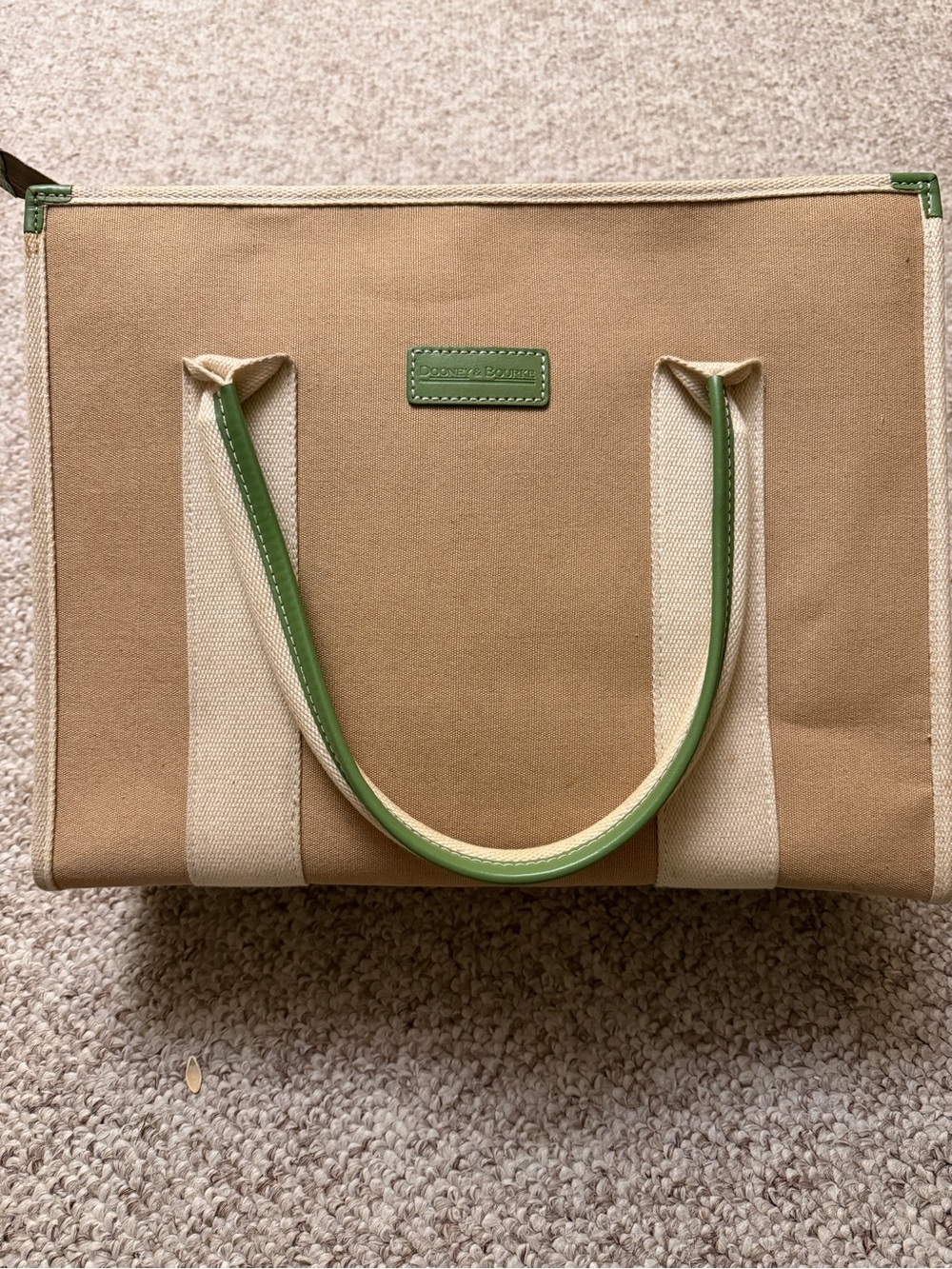 Dooney &bourke Canvas Tote Bag with Green leather Trim
